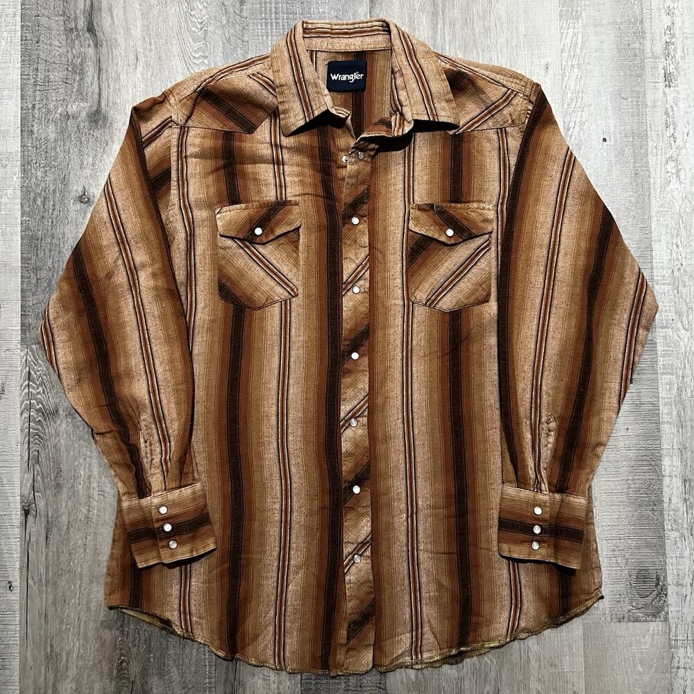 VTG Wrangler Southwestern Orange Striped Long Sleeve Pearl Snap Western Shirt XL